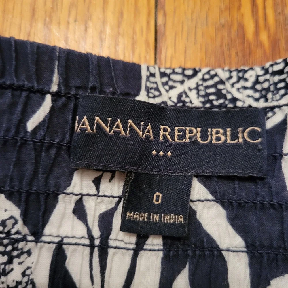 Banana Republic Blue White Leaf Print Cotton A‎ Line Mini Skirt 0 Summer Beach